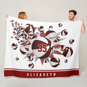 Couverture Polaire filles basketballs étoiles marron blanc personnali