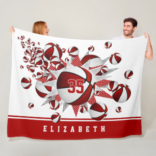 Couverture Polaire filles basketballs étoiles rouge blanc personnalis