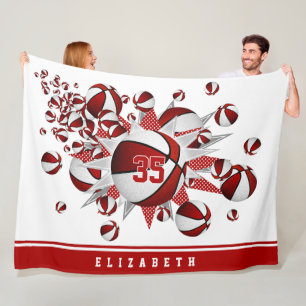 Couverture Polaire filles basketballs étoiles rouge blanc personnalis