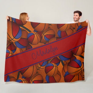 Couverture Polaire filles bleu rouge basketball équipe couleurs perso