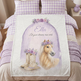 Couverture Polaire Filles Cheval Floral Violet