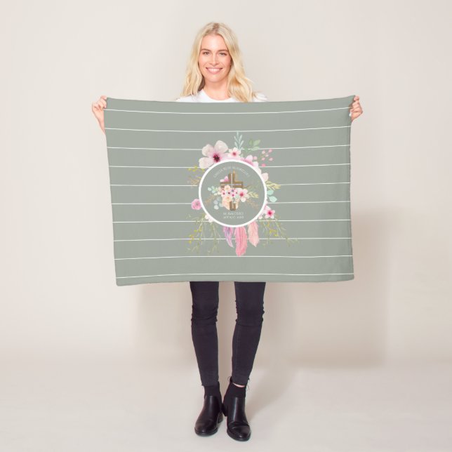 Couverture Polaire Filles Croix Florale Bautizo Baptême rose Fleurs (En situation)