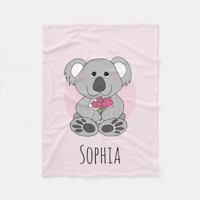 Couverture Polaire Filles Cute Koala Ours Fleurs et nom Enfants (Devant)