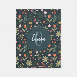 Couverture Polaire Filles Cute Marine Bleu Moderne Fleurs Botaniques 