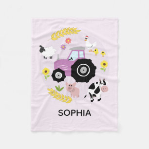Couverture Polaire Filles Cute Rose Farm Animaux Tracteur & Nom Enfan