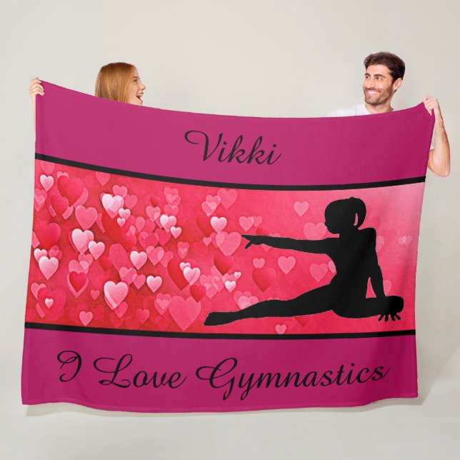 Couverture Polaire Filles I Love Gymnastique avec Coeurs Fleece Blank (En situation)