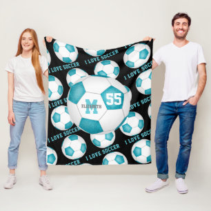 Couverture Polaire filles J'aime texte de football turquoise bleu bla