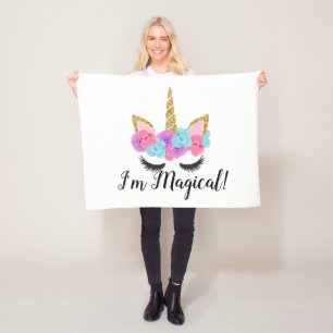 Couverture Polaire Filles magiques de licorne d'or de fleurs