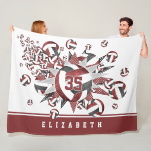 Couverture Polaire filles maroon noir volleyballs étoiles sport décor