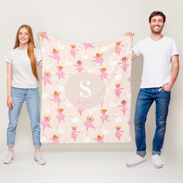 Couverture Polaire Filles mignonne rose petit Ballerina Monogramme (En situation)