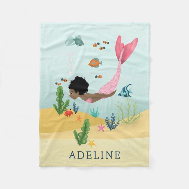 Couverture Polaire Filles mignonnes et Whimsical Magique Afro Mermaid (Devant)