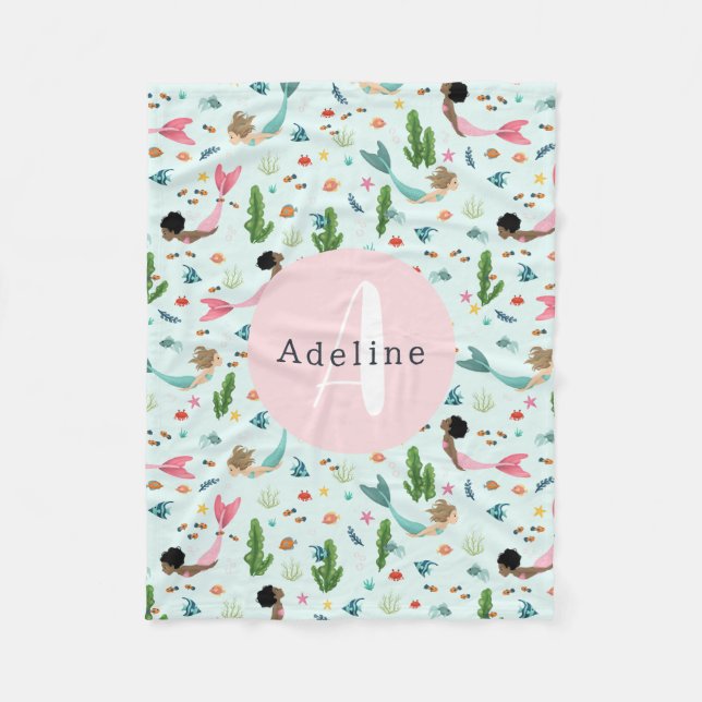 Couverture Polaire Filles mignonnes Whimsical Mermaid Ocean Kids (Devant)