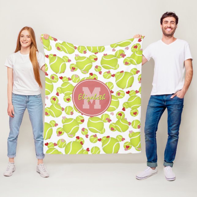 Couverture Polaire filles monogrammed balles de tennis coeurs motif (En situation)
