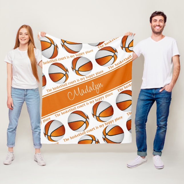 Couverture Polaire filles orange terrain de basket blanc mon endroit  (En situation)
