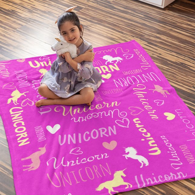 Couverture Polaire Filles personnalisables Unicorne magique rose jaun (Créateur téléchargé)