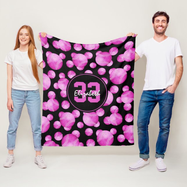 Couverture Polaire filles personnalisées hot rose softballs motif (En situation)