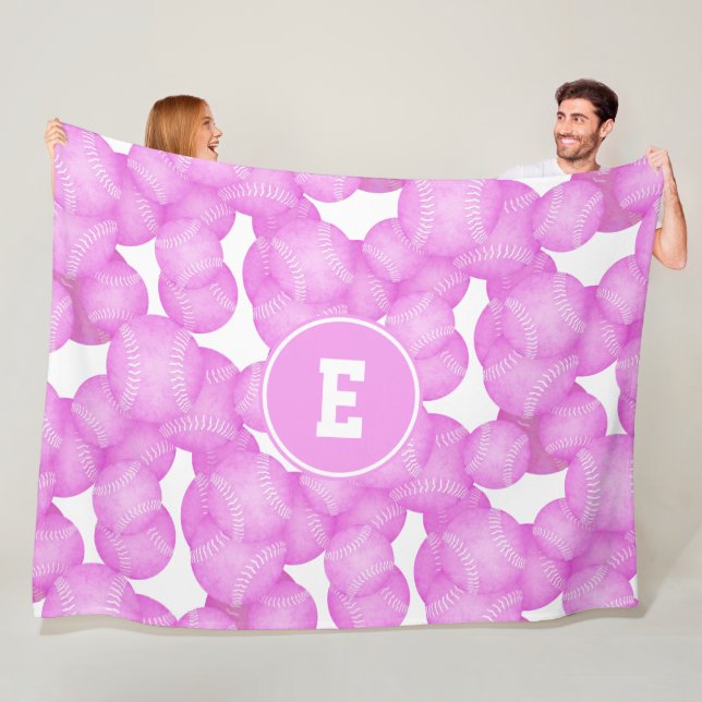 Couverture Polaire filles roses softballs motif monogrammed (En situation)