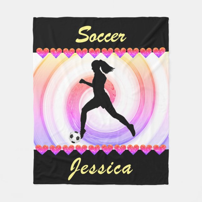 Couverture Polaire Filles Soccer Arc-en-ciel tourbillons et Coeurs de (Devant)