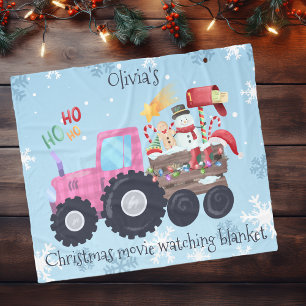 Couverture Polaire Film de Noël de Tracteur regarder rose