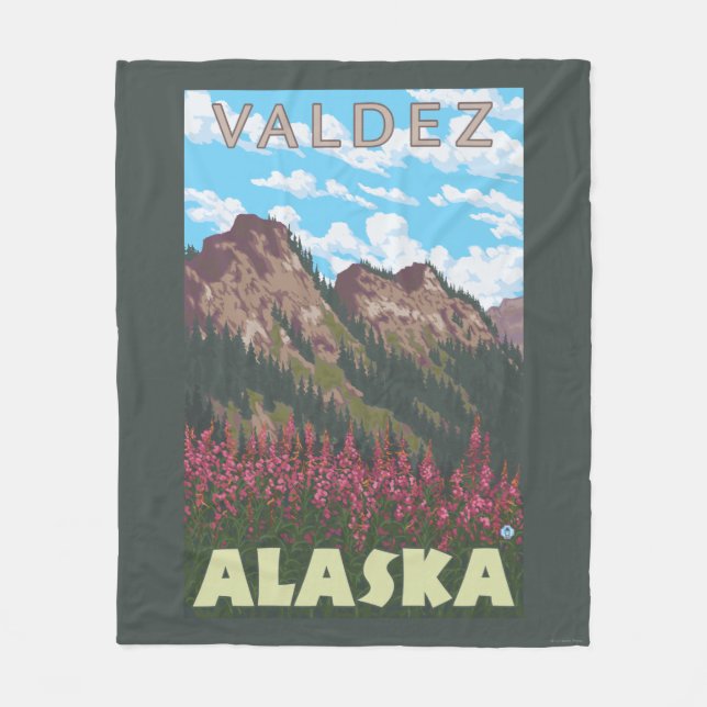 Couverture Polaire Fireweed et montagnes - Valdez, Alaska (Devant)