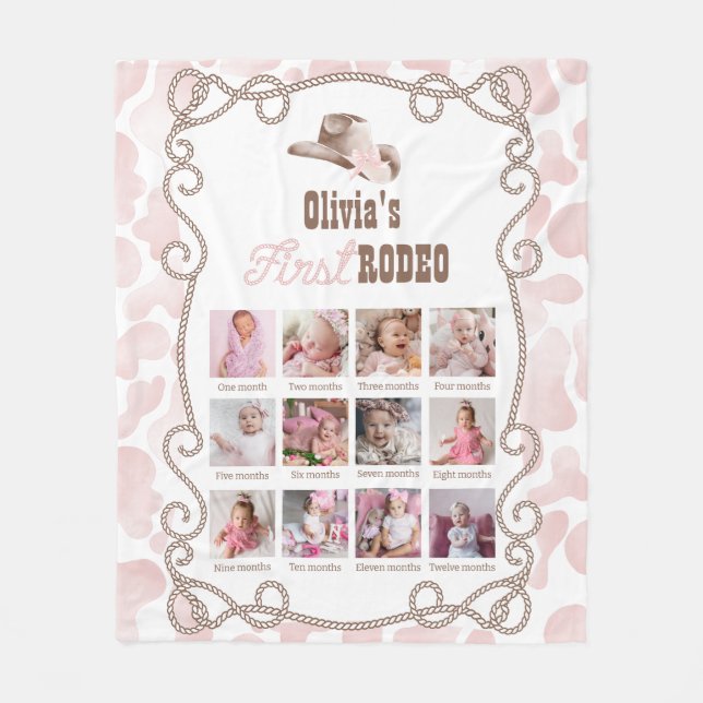 Couverture Polaire First Rodeo 1st Birthday Dusty Pink Photo Sign (Devant)