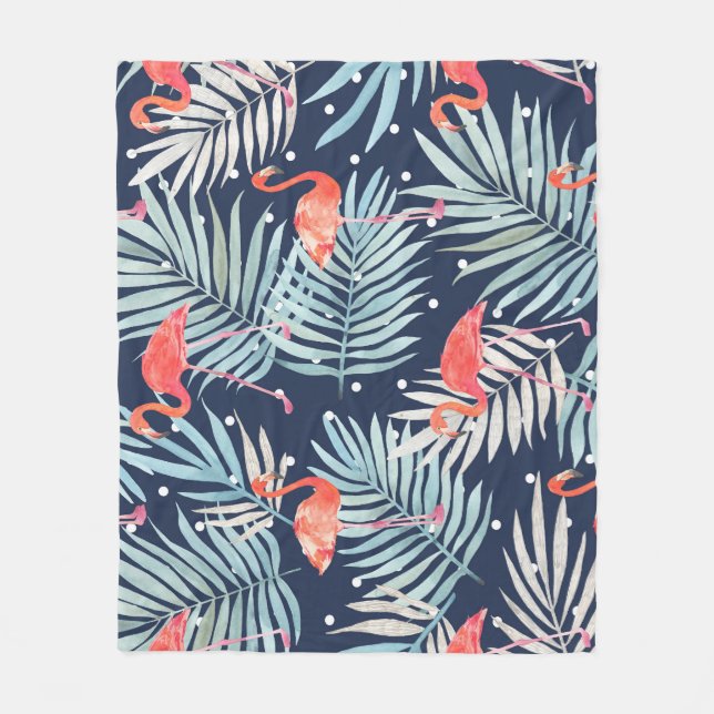 Couverture Polaire Flamant rose Aquarelle : Pink Tropical Elegance. (Devant)