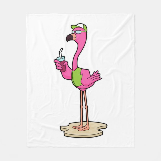 Couverture Polaire Flamant rose avec Lunettes de soleil & Casquette (Devant)