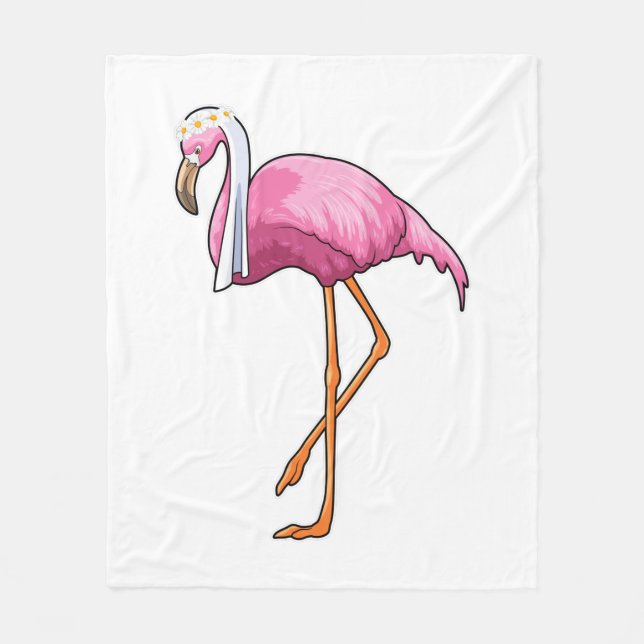 Couverture Polaire Flamant rose en mariée avec voile (Devant)