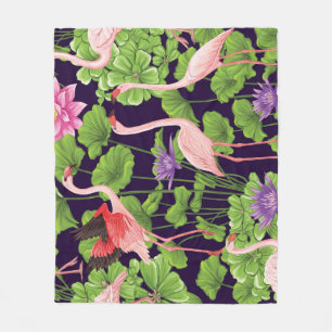 Couverture Polaire Flamant rose, plantes tropicaux, arrière - plan no