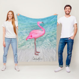 Couverture Polaire Flamant rose rose personnalisé Plage de sable trop