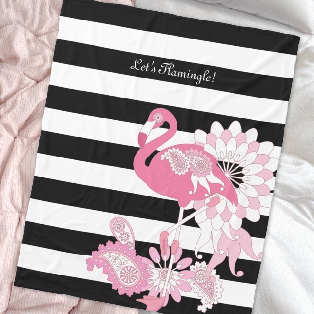 Couverture Polaire Flamant rose rose rayé noir et blanc moderne (Créateur téléchargé)