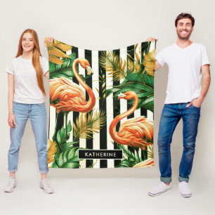 Couverture Polaire Flamant rose vintage Retro Stripes