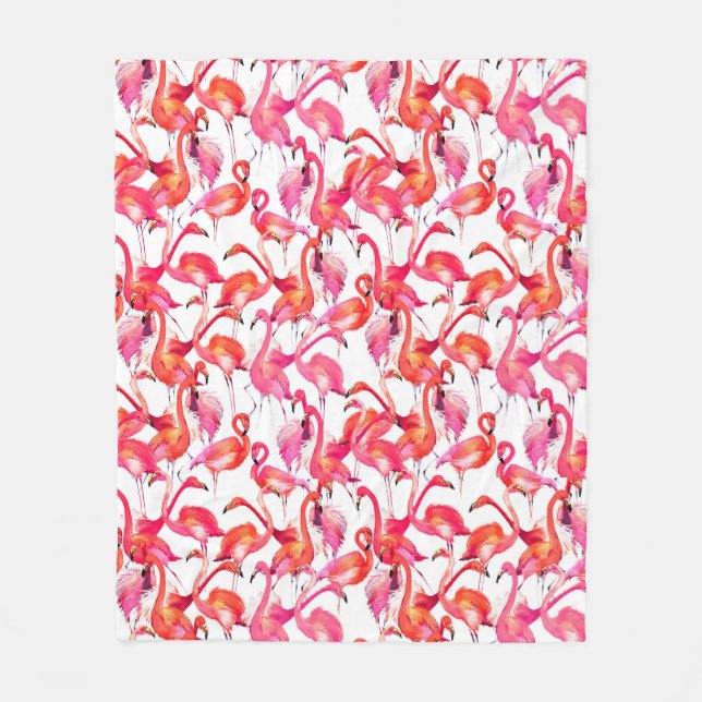 Couverture Polaire Flamants roses d'aquarelle dans les aquarelles (Devant)