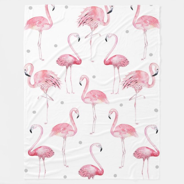 Couverture Polaire Flamants roses motifs pois gris (Devant)