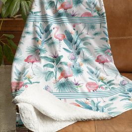 Couverture Polaire Flamants roses tropicaux feuille motif