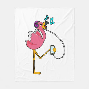 Couverture Polaire Flamingo at Music with Headphone