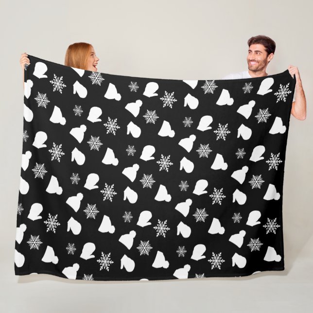 Couverture Polaire Flèche de neige noire et blanche Mittens Casquette (En situation)
