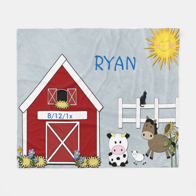 Couverture Polaire Fleece Blanket Animaux De Ferme, Cheval, Agneau De (Devant (Horizontal))
