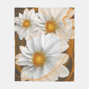 Couverture Polaire Fleece Blanket Fleurs Blanc Noir Orange