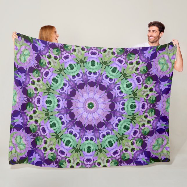 Couverture Polaire Fleece Blanket Mandala ronde motif kaléidoscope (En situation)