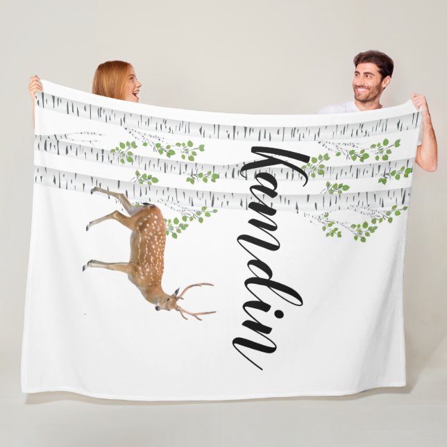 Couverture Polaire Fleece personnalisée Jeter Cerf Doe Buck Woodland  (En situation)