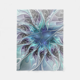 Couverture Polaire Fleur Abstraite Fractale Moderne Avec Bleu