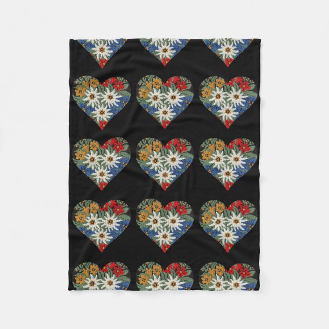 Couverture Polaire Fleur alpine d'edelweiss en forme de coeur (Devant)