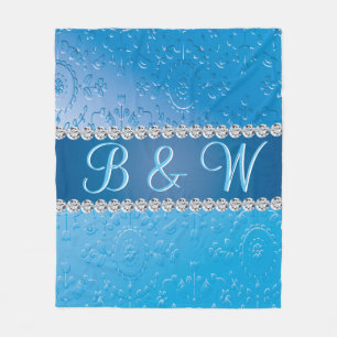 Couverture Polaire Fleur bleu Monogram élégant Merveilleux