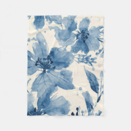 Couverture Polaire Fleur bleue peinte à l'aquarelle botanique fantais