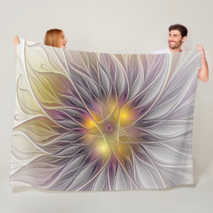 Couverture Polaire Fleur colorée lumineuse, fractale moderne abstrait