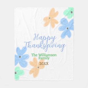 Couverture Polaire Fleur d'aquarelle bleu orange vert hiverMerci