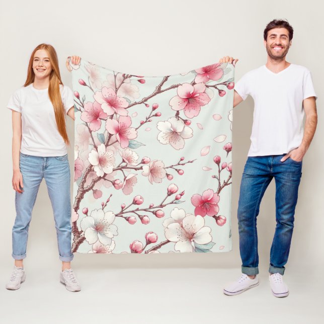 Couverture Polaire Fleur de cerise (En situation)
