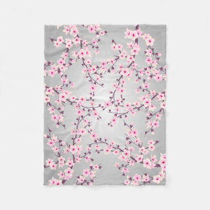 Couverture Polaire Fleur de cerisier rose gris