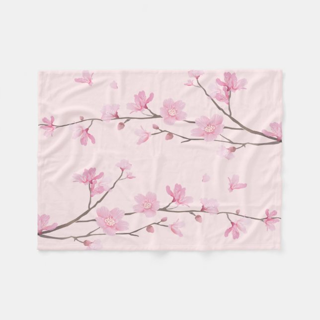 Couverture Polaire Fleur de cerisiers - rose (Devant (Horizontal))